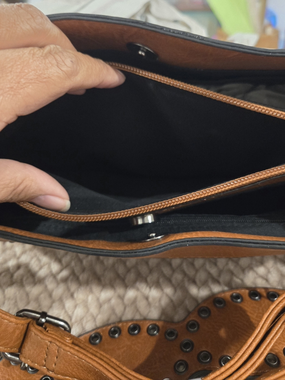 Sam & Hadley Cognac Hobo Bag Turquoise Studded Strap Western Boho - Picture 10 of 12